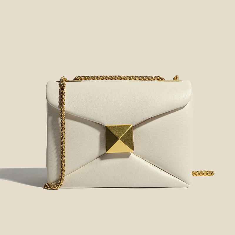 Leather Chain Crossbody Bag Green Pink Blue Beige Black Beige
