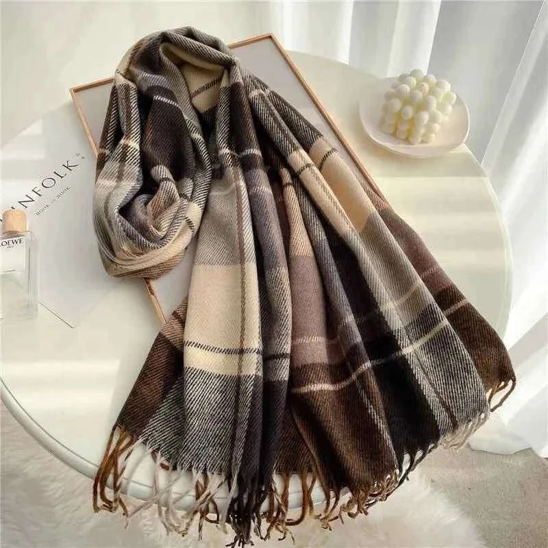 Cashmere Scarf Plaid Mocha Winter Ash Gray Mocha