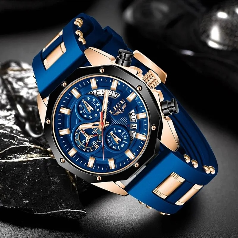 Men's Watch Sapphire Gold Onyx Gold