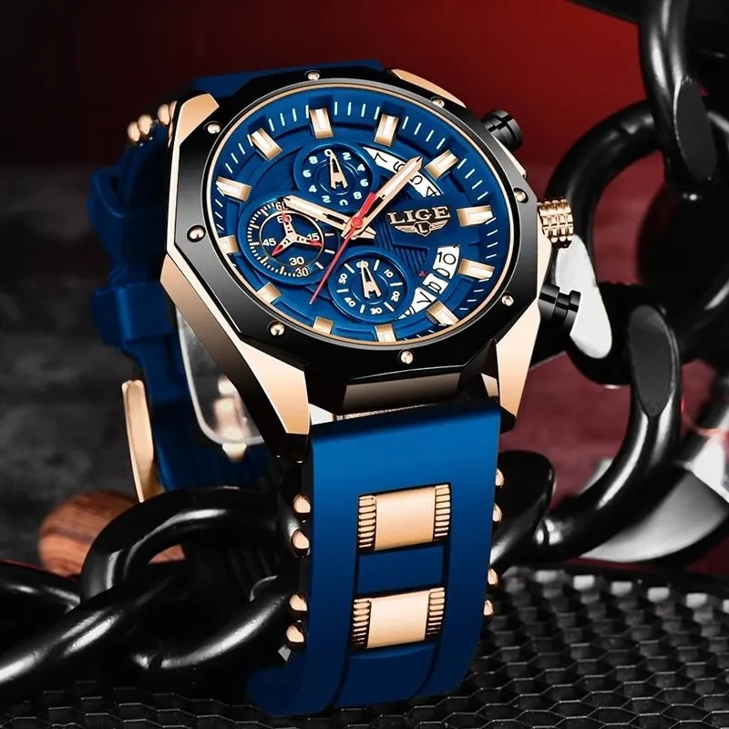 Men's Watch Sapphire Gold Onyx Gold