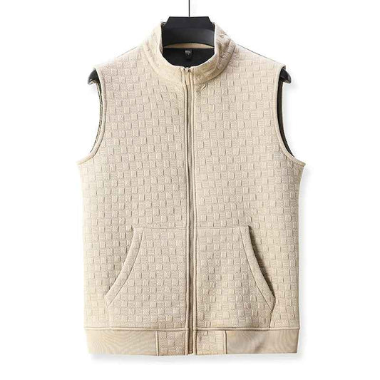 Men's Knit Cotton Blend Tailored Fit Solid Beige Winter Vest