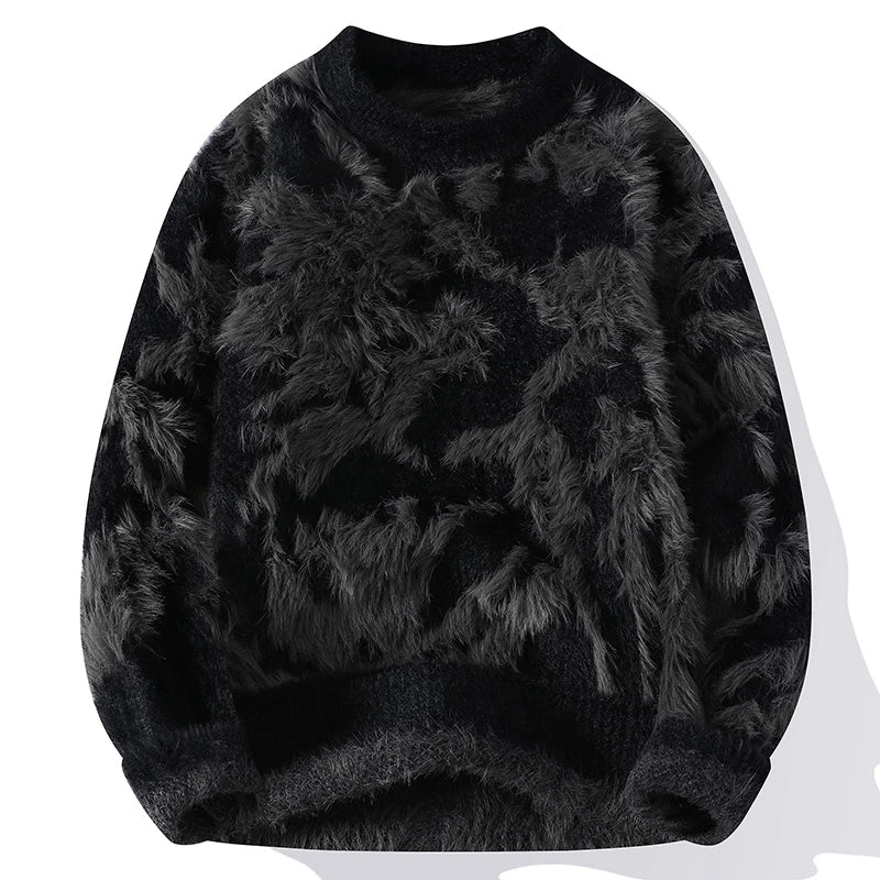 Men's Cashmere Sweater Oversized Ribbed Trim Cream & Mocha Winter Noir & Slate