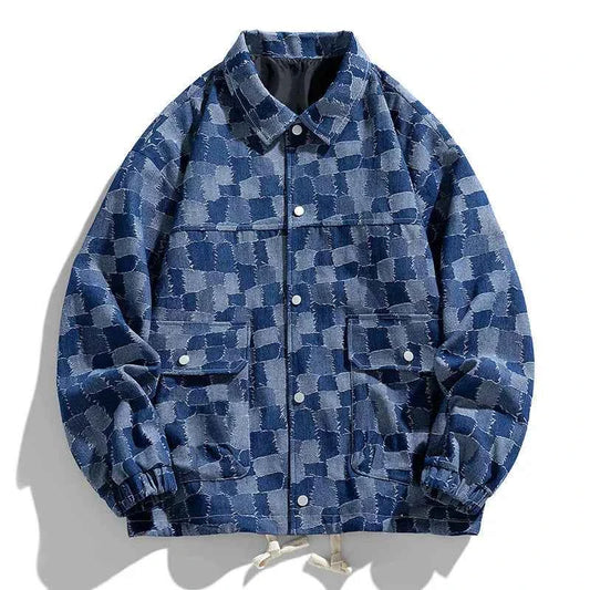 Men's Denim Oversized Relaxed Fit Textured Elastic Cuffs Jacket Deep