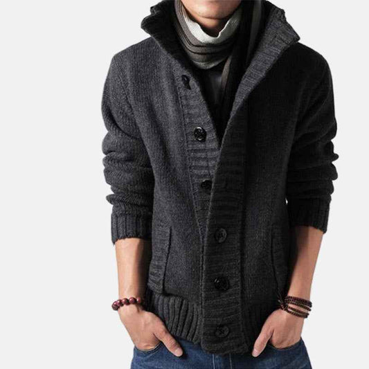 Men's Chunky Knit Polyester Relaxed Fit Button-front Cardigan Dark Grey