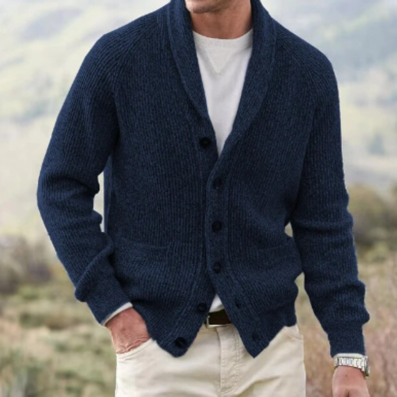 Men's Wool Cardigan Regular Fit Pockets Green Winter Black Blue
