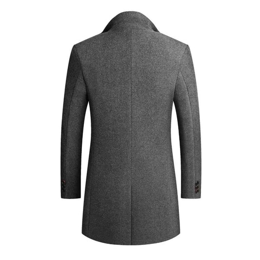 Men's Wool Blend Button-front Lapel Longline Insulated Coat