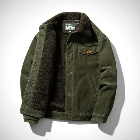 Men's Coffee Corduroy Sherpa Lined Button Front Tailored Jacket Forest