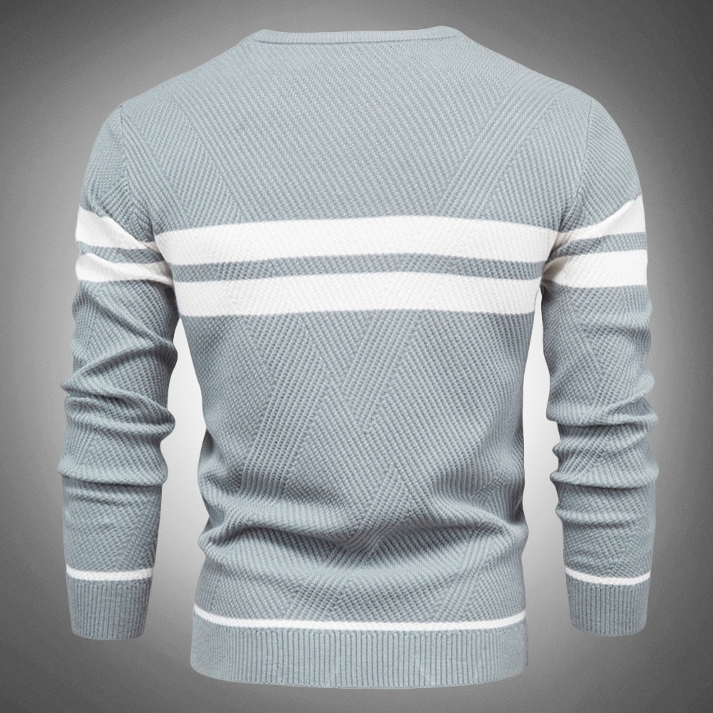 Men's Cotton Sweater Slim Fit Ribbed Trim Blue Winter Black