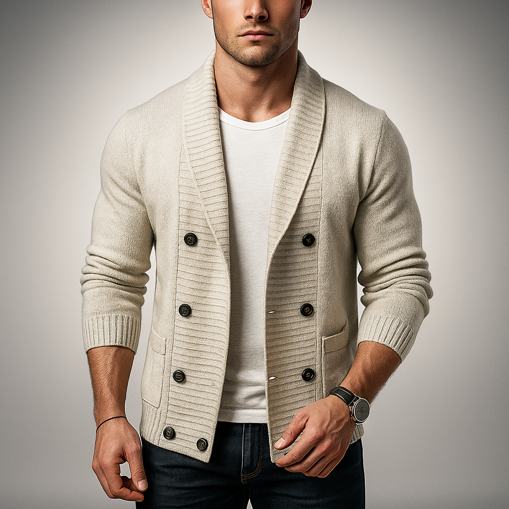 Men's Polyester Cardigan Slim Pockets Dark Gray Winter Light Gray
