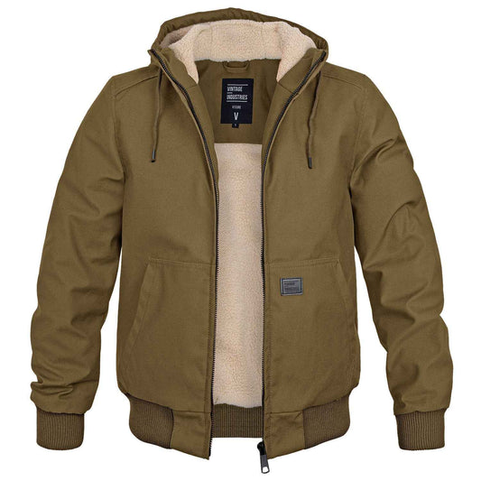 Men's Hooded Bomber Jacket | Drawstring Hood & Ribbed Cuffs Sand
