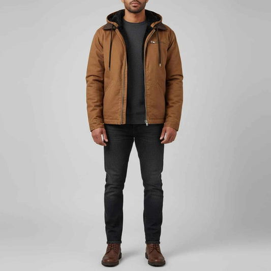 Men's Hooded Full Zip Lined Chest Pocket Lightweight Jacket