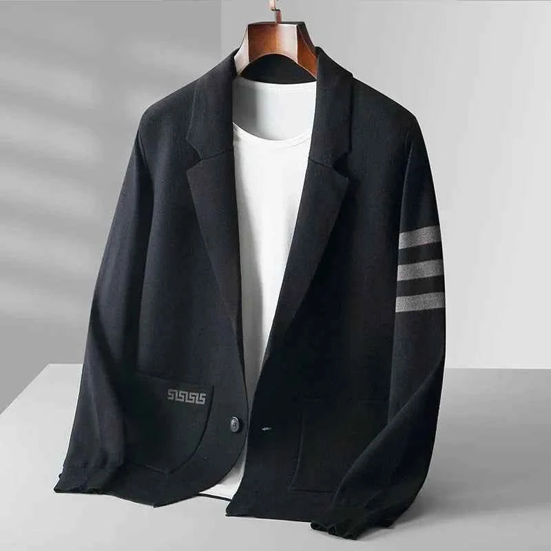 Men's Viscose Blazer Striped Button Closure Gray Winter