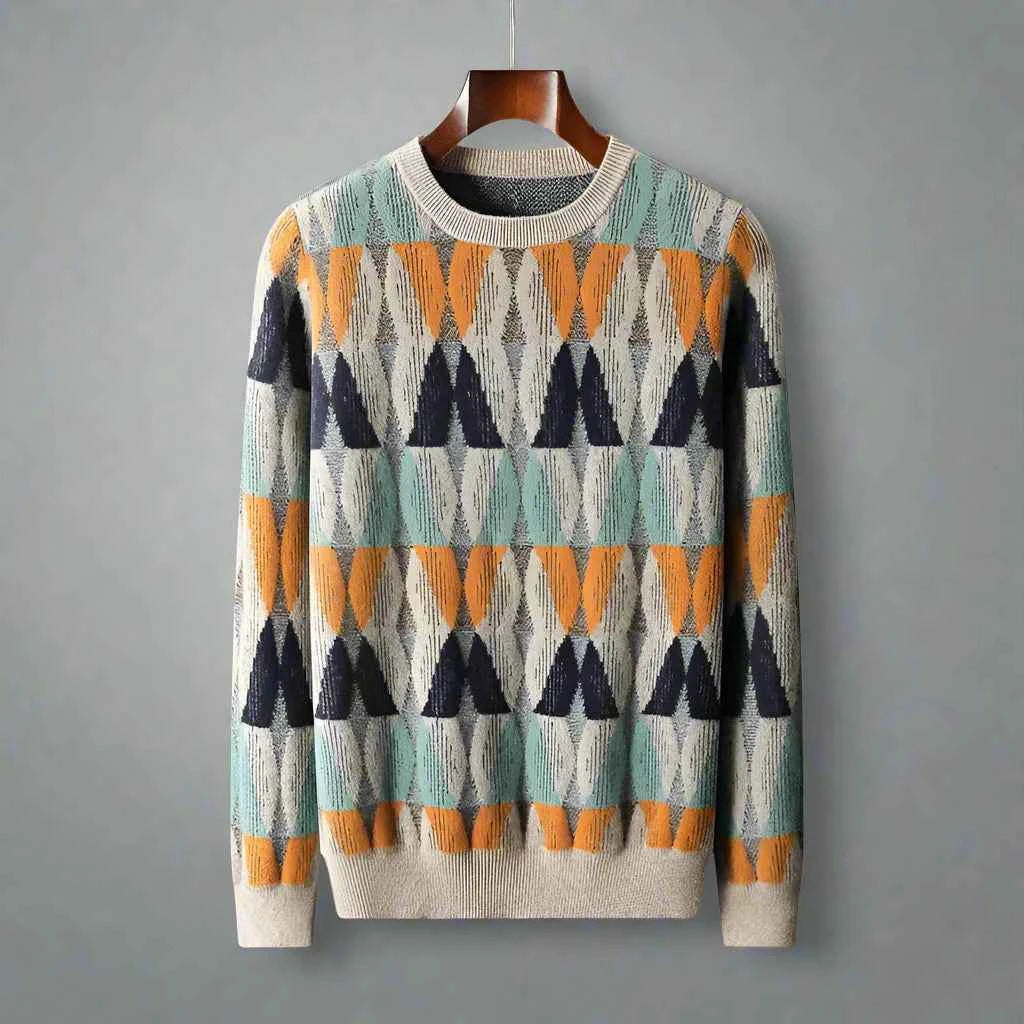 Men's Cashmere Sweater Regular Pockets Beige Winter Ribbed Trim