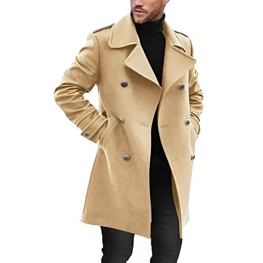 Men's Double-breasted Mid-length Coat Winter Essential Outerwear Beige