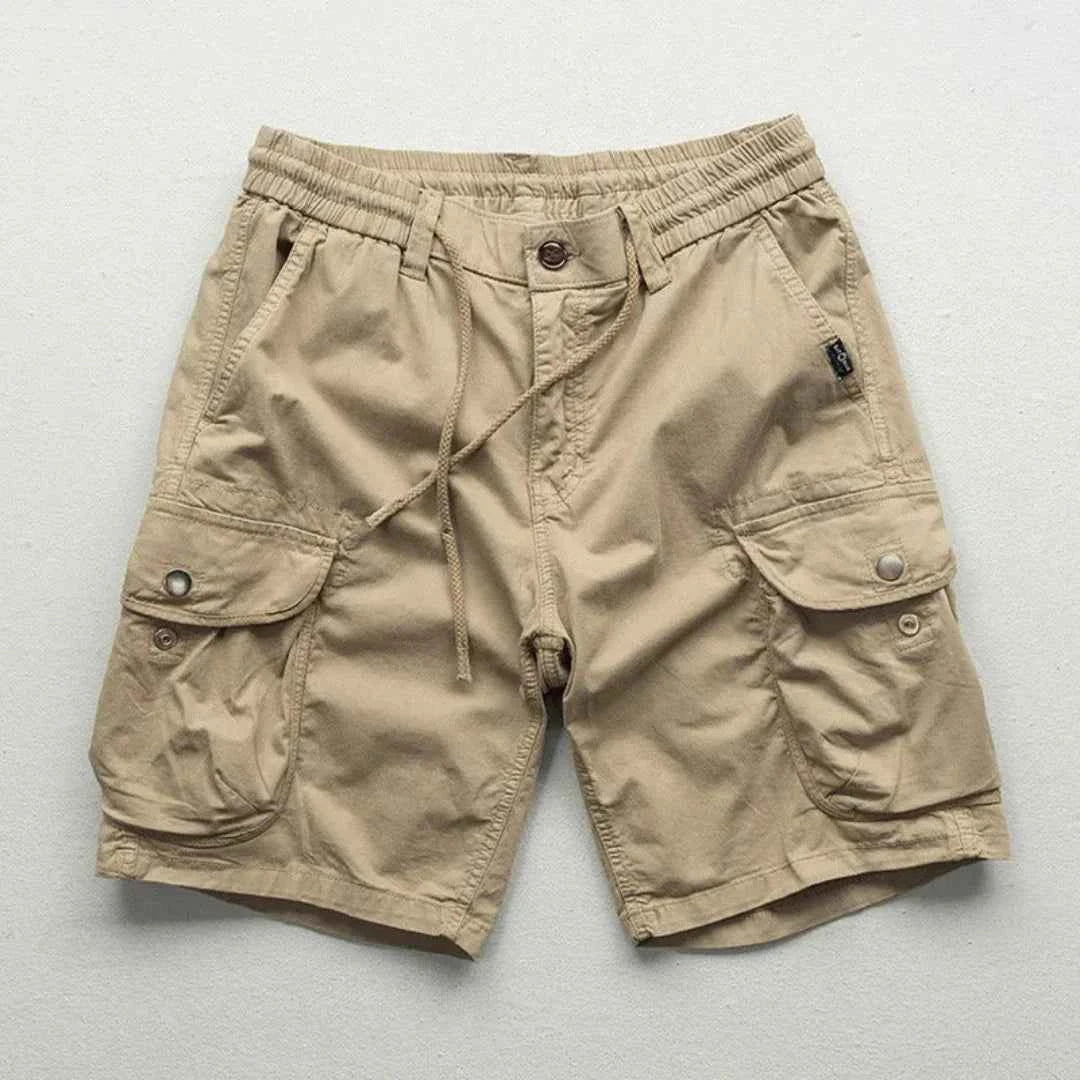 Men's Cotton Shorts Relaxed Fit Pockets Khaki Drawstring Khaki