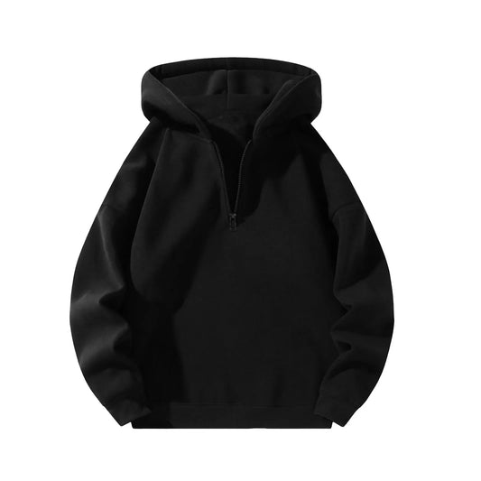 Men's Cotton Blend Half-zip Oversized Relaxed Fit Hooded Hoodie Black