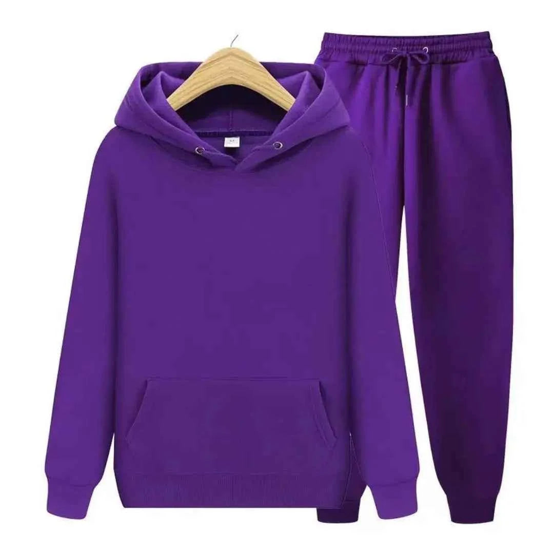 Men's Cotton Tracksuit Relaxed Drawstring Black Winter Hood Purple