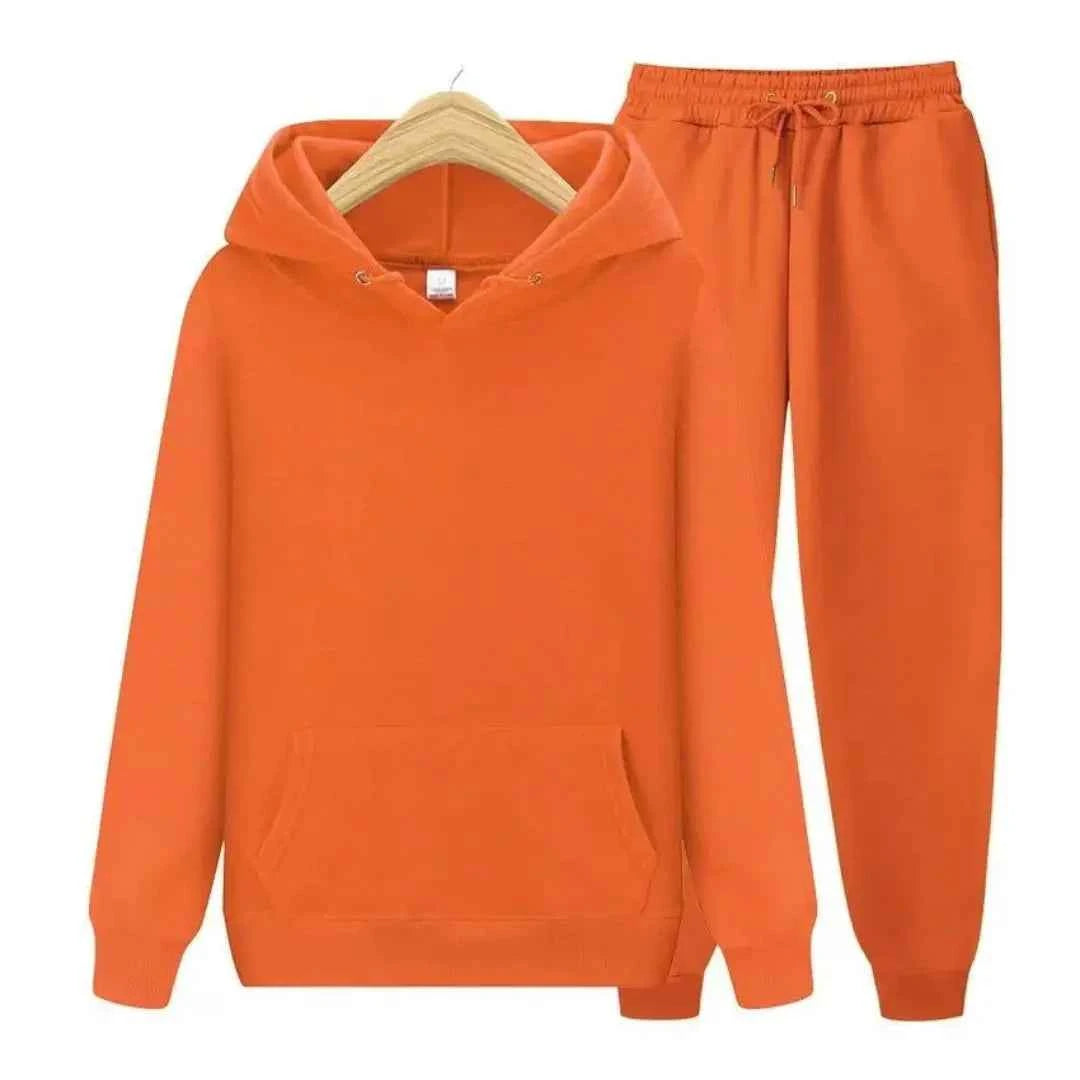 Men's Cotton Tracksuit Relaxed Drawstring Black Winter Hood Orange