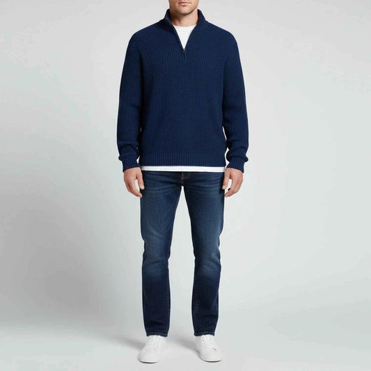 Men's Cotton Blend Quarter-zip Ribbed Textured Stand Collar Sweater