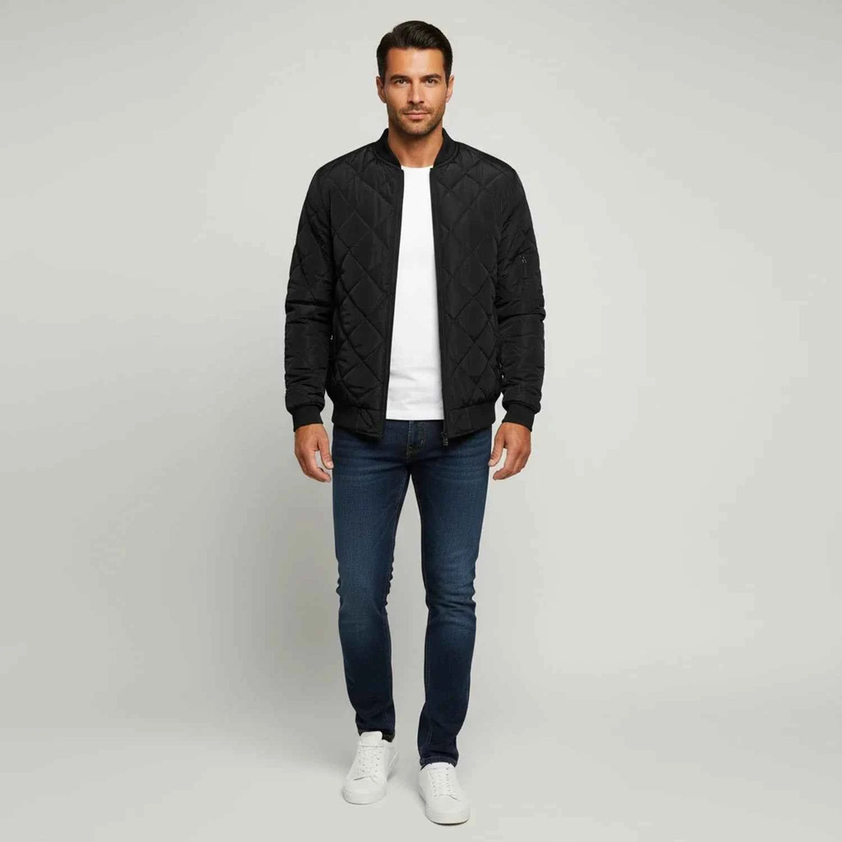 Men's Polyester Jacket Ribbed Trim Black Winter Green