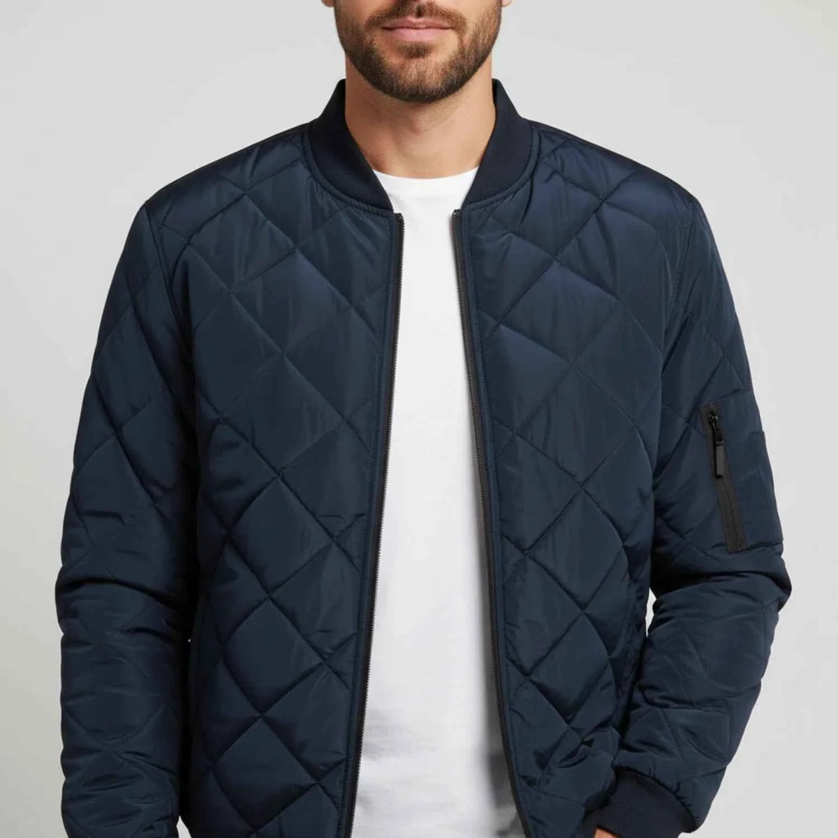 Men's Polyester Jacket Ribbed Trim Black Winter Green