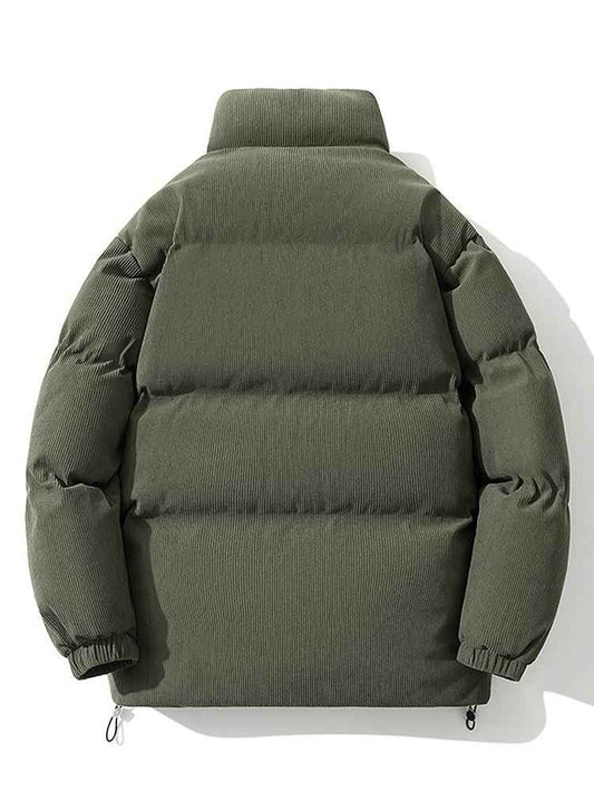 Men's Polyester Puffer High Collar Olive Jacket Winter Essential