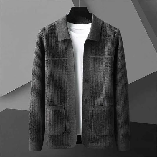 Men's Button-front Ribbed Cardigan Winter Essential Knitwear Gray