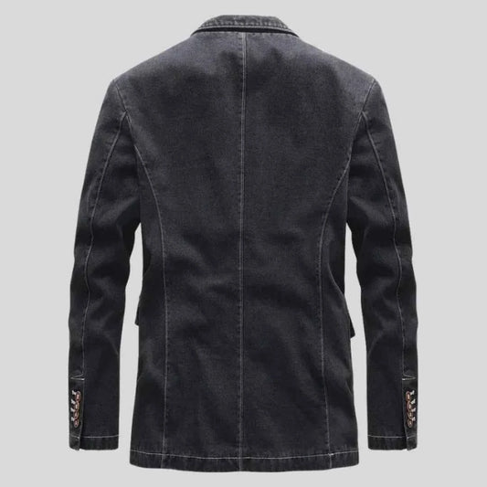 Men's Denim Cotton Chest Pockets Solid Black Winter Blazer