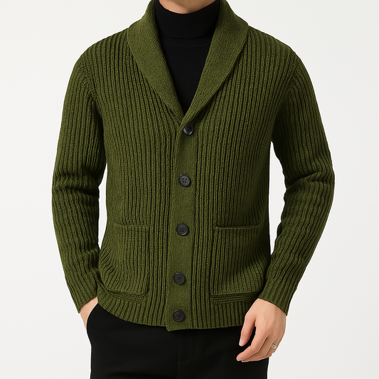 Men's Acrylic Shawl Collar Cardigan Winter Essential Knitwear Army Green