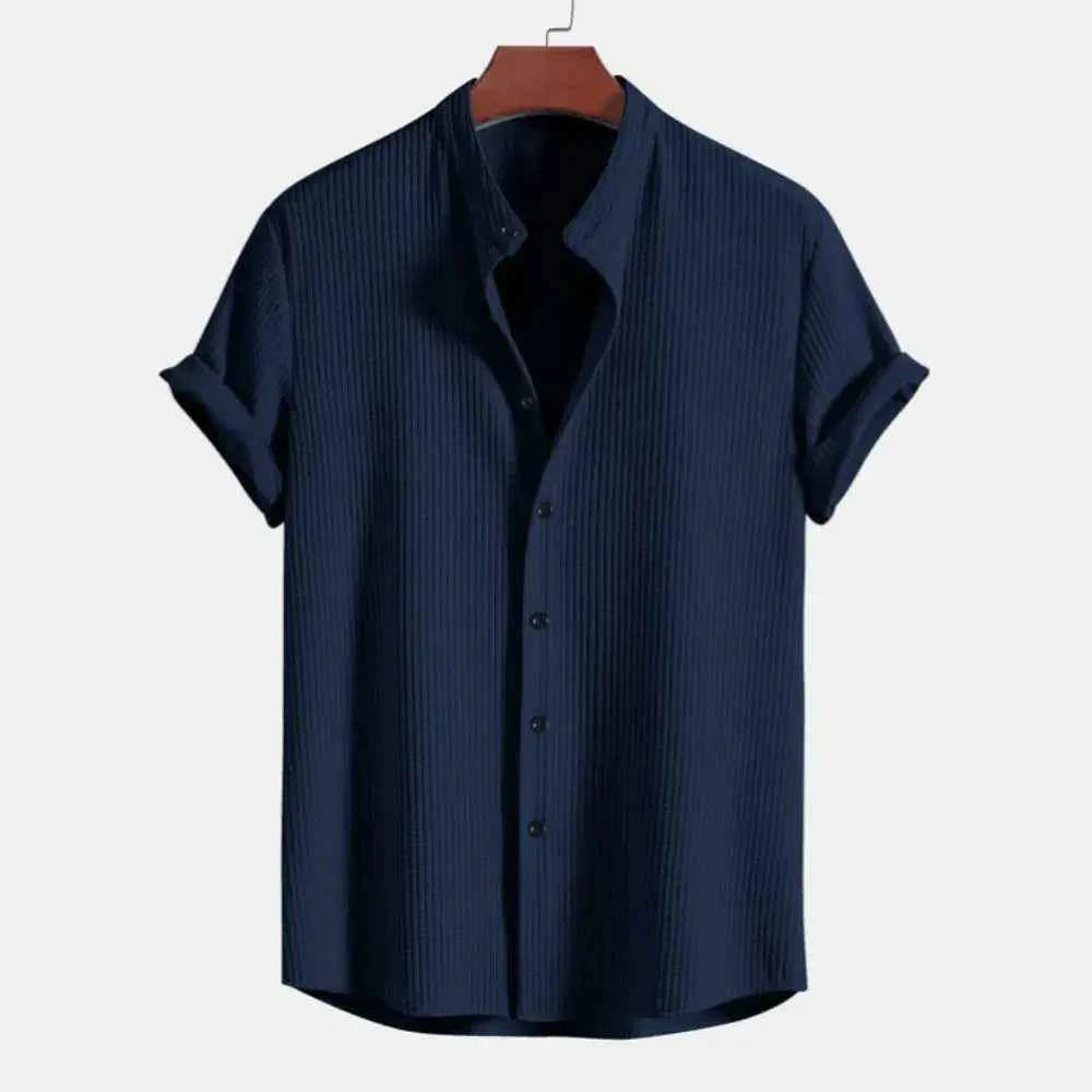 Men's Cotton Shirt Ribbed Trim Light Blue Black Navy