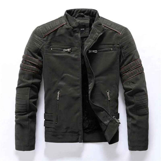 Men's Faux Leather Slim Fit Padded Jacket Winter Essential Green