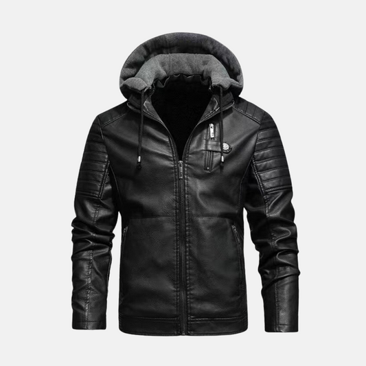 Men's Faux Leather Slim Fit Padded Jacket Winter Essential Black