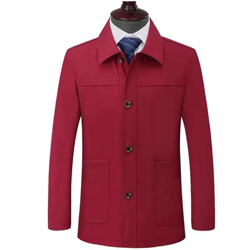 Men's Polyester Coat Slim Fit Pockets Khaki Winter Button Closure