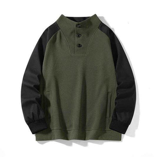 Men's Knit Ribbed Insulated Buttons Collar Solid Apricot Pullover Green