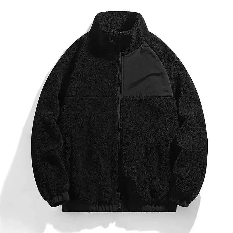 Men's Polyester Jacket Regular Solid Zip Closure Black Winter Black