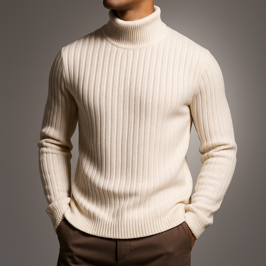 Men's Turtleneck Textured Ribbed Cuffs Turtleneck Winter