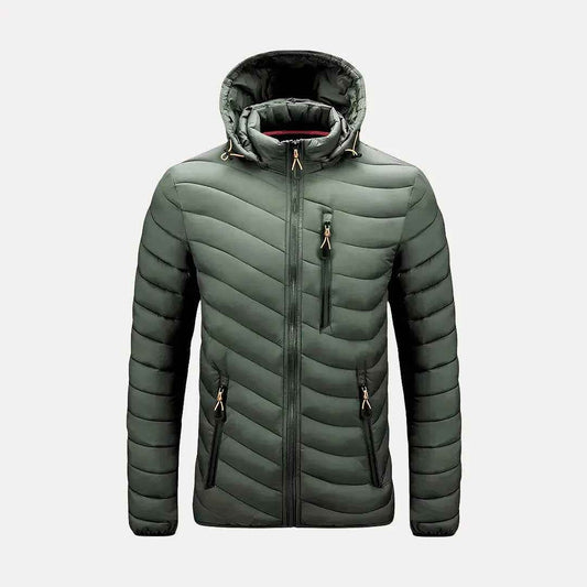 Men's Polyester Hooded Jacket Winter Essential Outerwear Olive Green