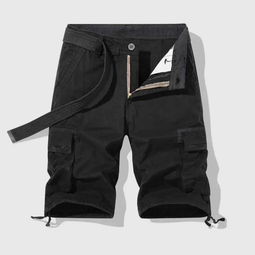Men's Cotton Shorts Relaxed Pockets Khaki Drawstring Black Black