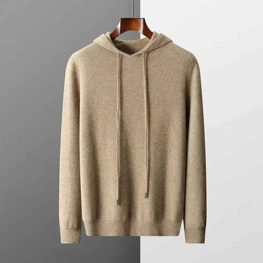 Men's Merino Wool Drawstring Ribbed Cuffs Hoodie Winter