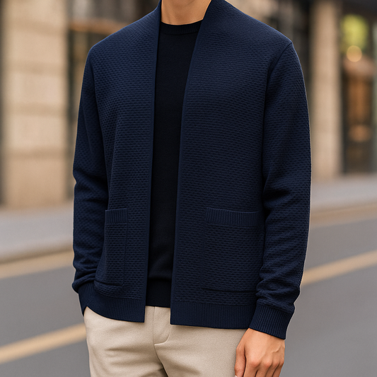 Men's Wool Blend Oversized Relaxed Fit Cardigan Winter Essential Navy Blue