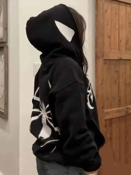Unisex Y2K Spider Graphic Zip-Up Hoodie