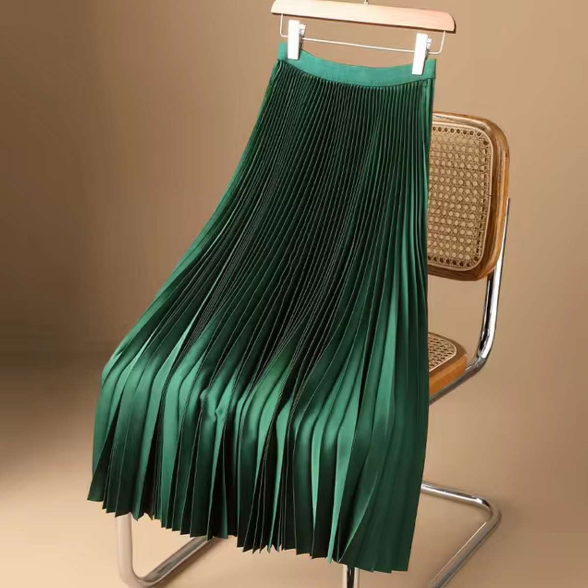 Women's A-line Midi Skirt Pleated Design Draping Fit Vegetable Vegetable
