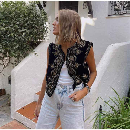 Women's Bohemian Style Embroidered Open Vest Winter Essential