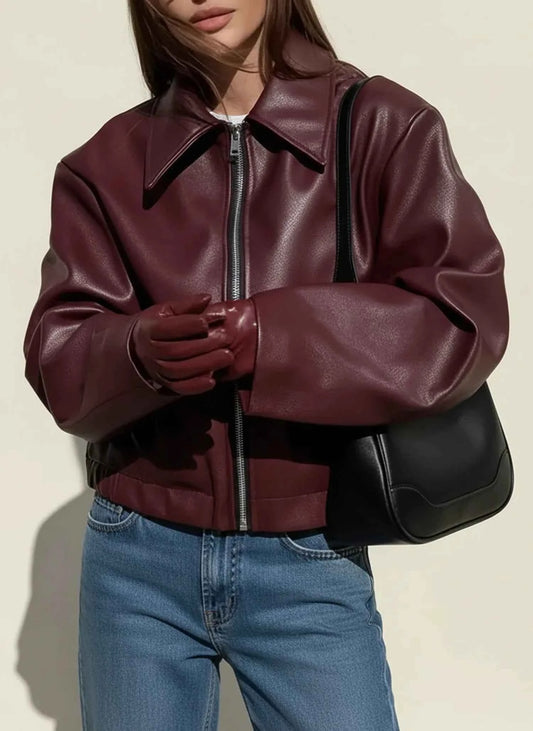 Women's Cropped Collared Zip Up Elastic Hem Lightweight Jacket