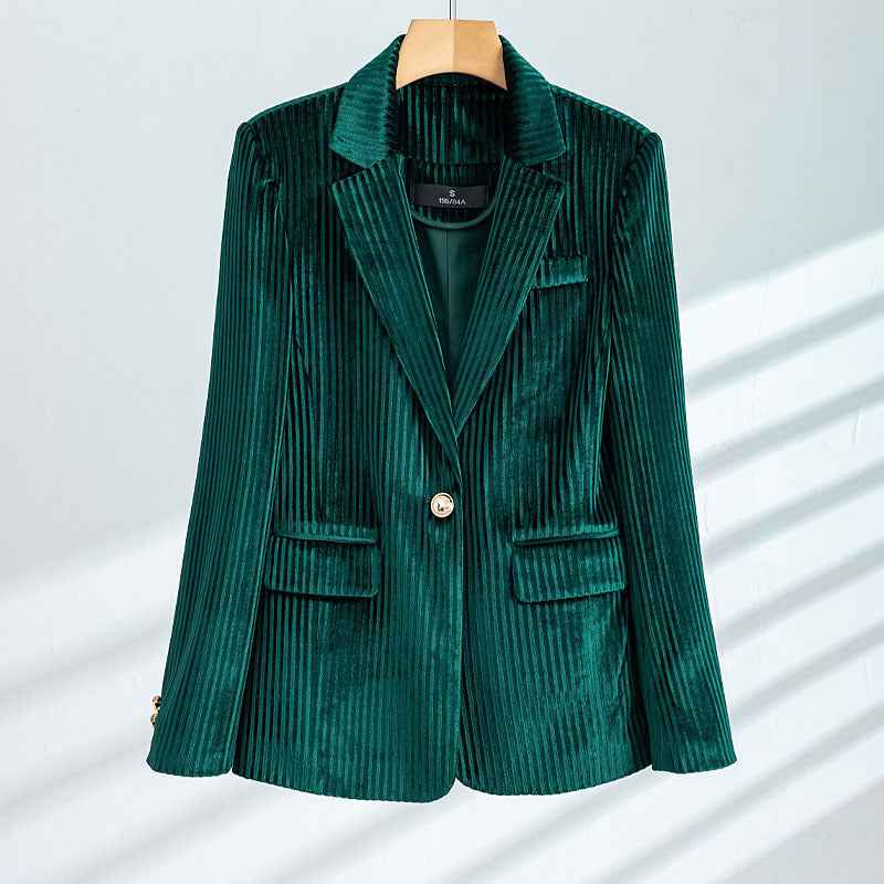 Women's Corduroy Blazer Tailored Fit Button Closure Crimson Red Winter Green