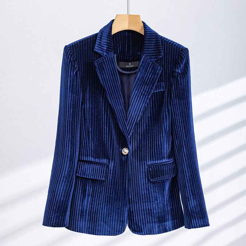Women's Corduroy Blazer Tailored Fit Button Closure Crimson Red Winter Navy