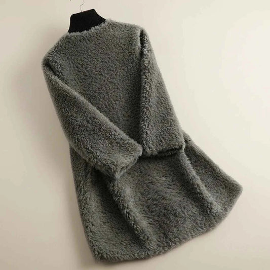Women's Long Open Front Loose Fit Patch Pocket Teddy Winter Coat
