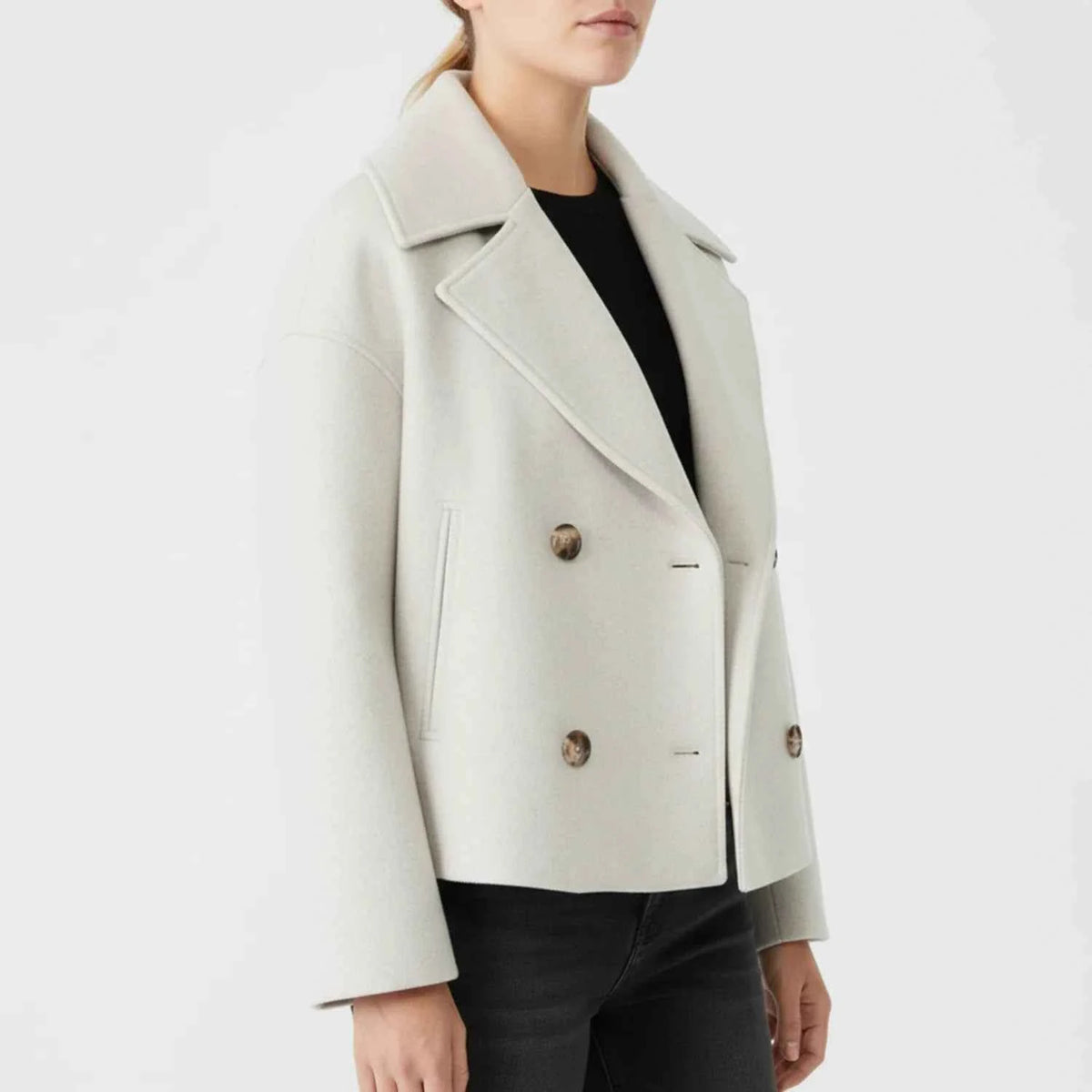 Women's Polyester Coat Oversized Pockets Beige Winter Black