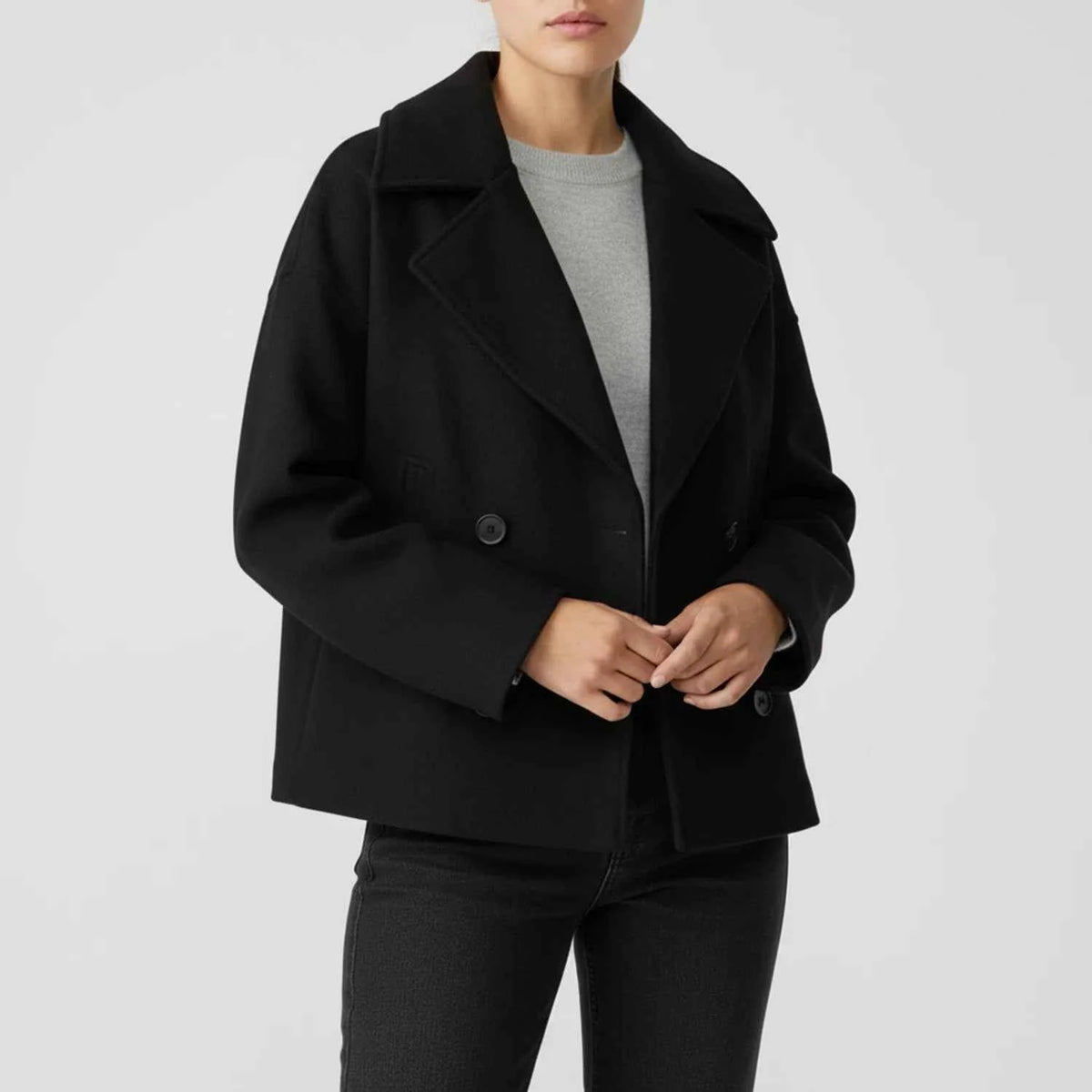 Women's Polyester Coat Oversized Pockets Beige Winter Black
