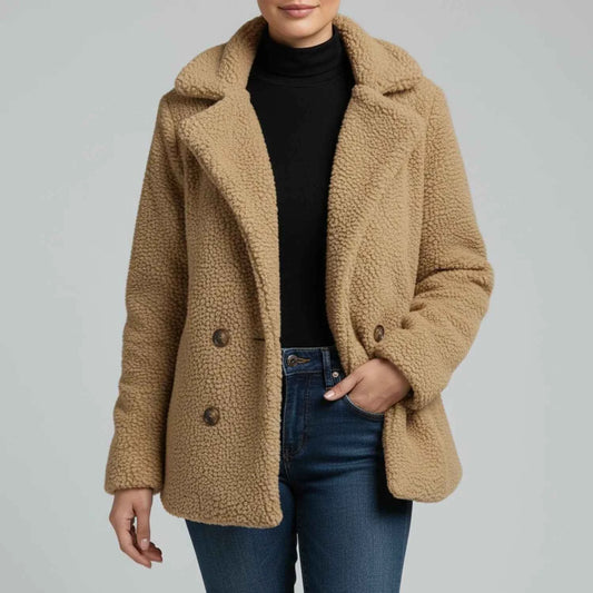 Women's Polyester Double-breasted Lapel Long Sleeve Jacket